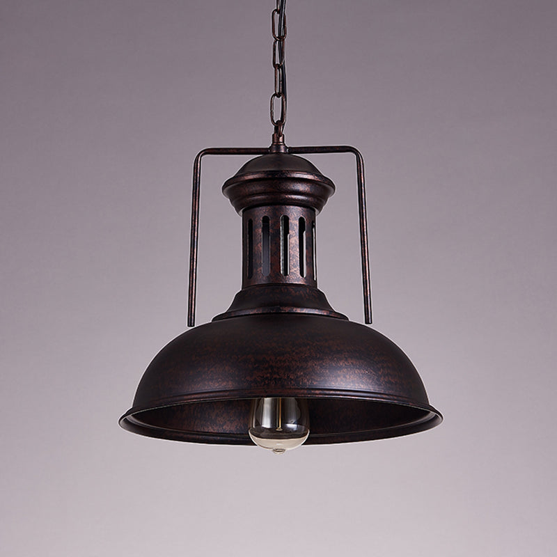 12.5"/16.5" W Metal Bowl Ceiling Lamp Factory Style 1 Bulb Restaurant Hanging Pendant Light in Rust/Bronze