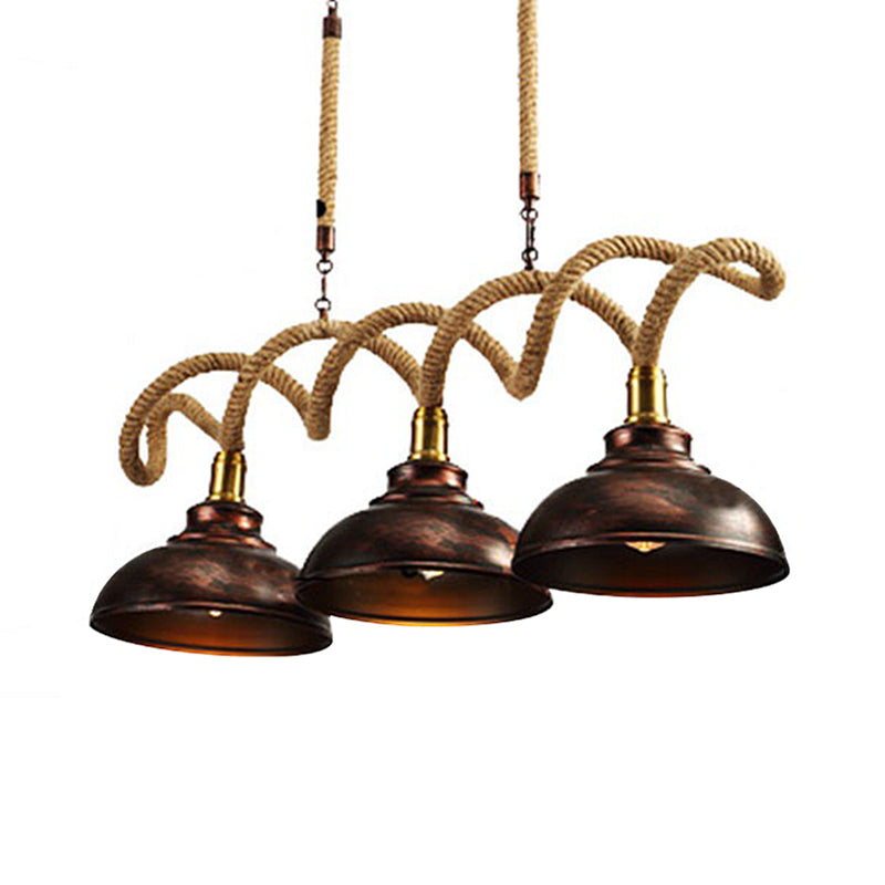 3 lichten Dome Island Light Vintage Rust Finish Metallic Hanging Lamp Kit met draai touwsnoer