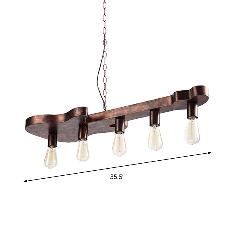 Open Bulb Dining Room Island Ceiling Light Factory Metal 5-Head Rust Finish Pendant Lamp with Guitar Shaped Beam