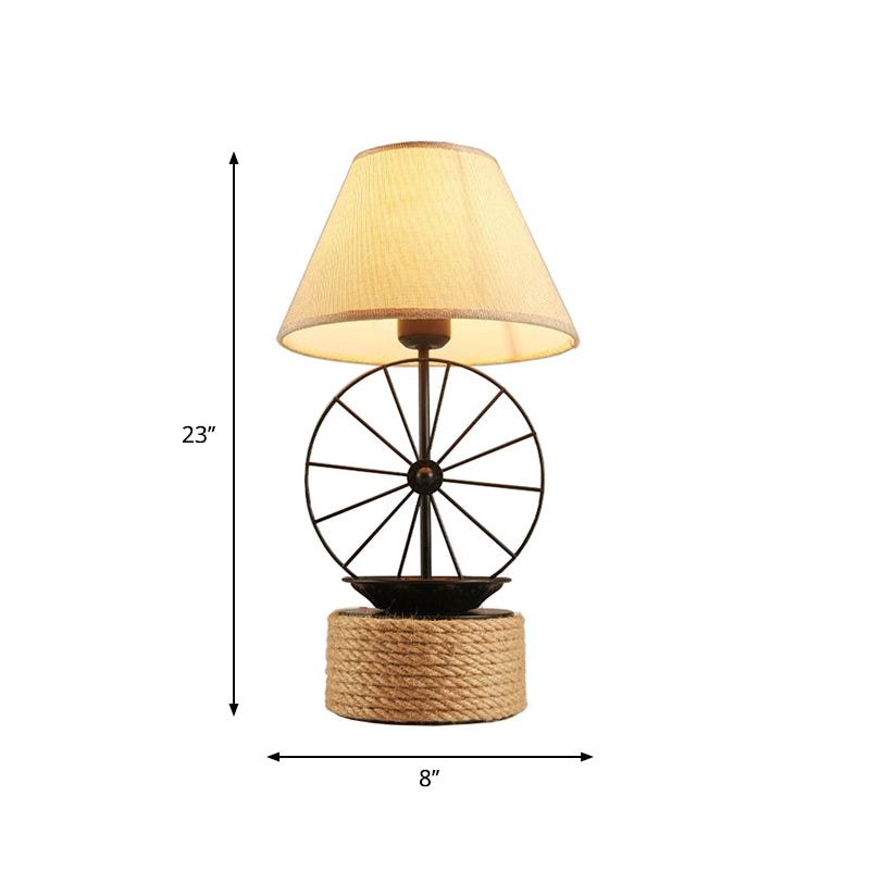 Fabric de bureau conique Éclairage de l'usine 1 lampe à table de corde à salle à manger légère en noir avec déco de roue
