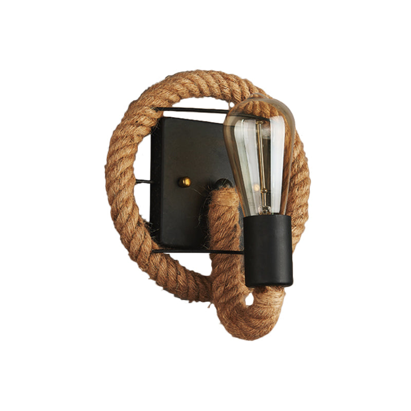 1-Kopf-Seil-Wandleuchter-Loft-Stil schwarzer Finish rund/oval