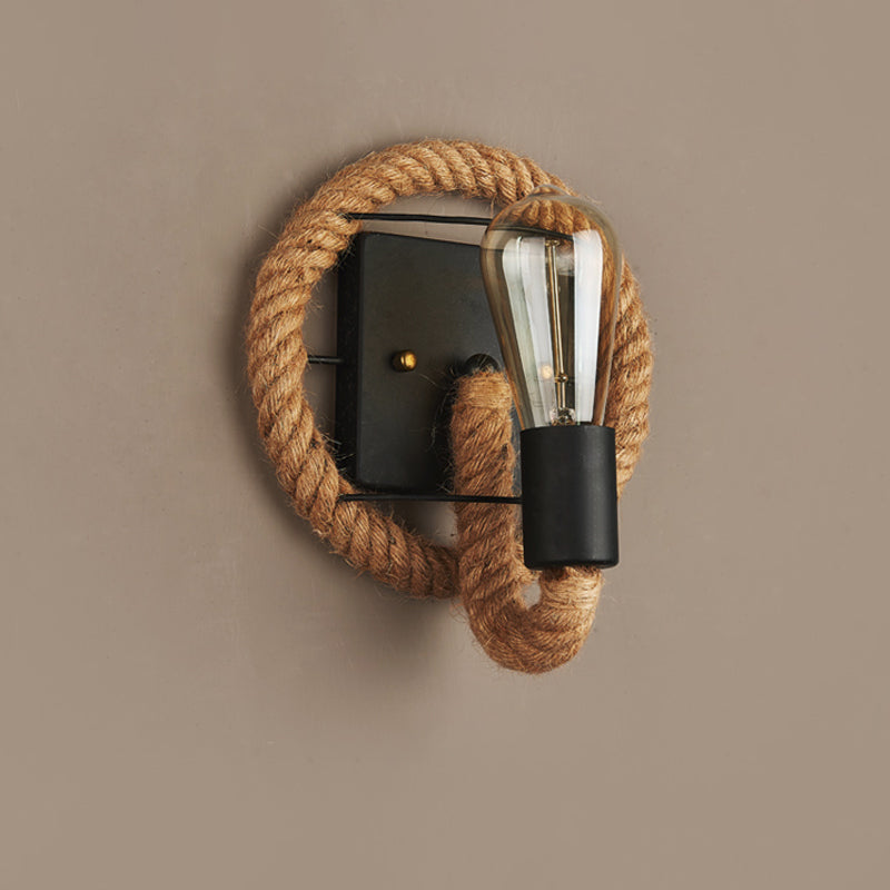 1-Kopf-Seil-Wandleuchter-Loft-Stil schwarzer Finish rund/oval