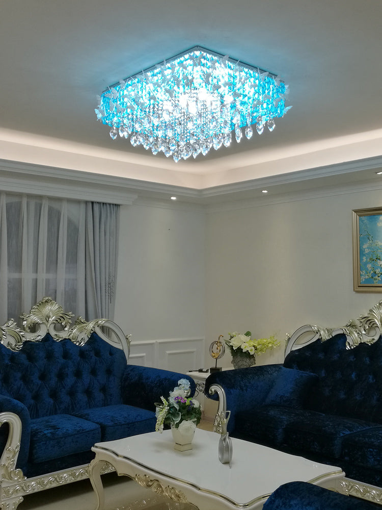 Rettangolo Flush Mount Lighting Semplicity Clear / Amber / Lake Blue Crystal LED Stainless - Steel Butterfly Massimale Light Fixture in Warm / White Light