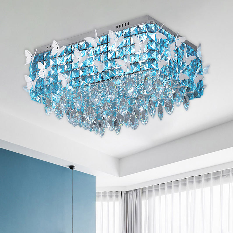 Rettangolo Flush Mount Lighting Semplicity Clear / Amber / Lake Blue Crystal LED Stainless - Steel Butterfly Massimale Light Fixture in Warm / White Light