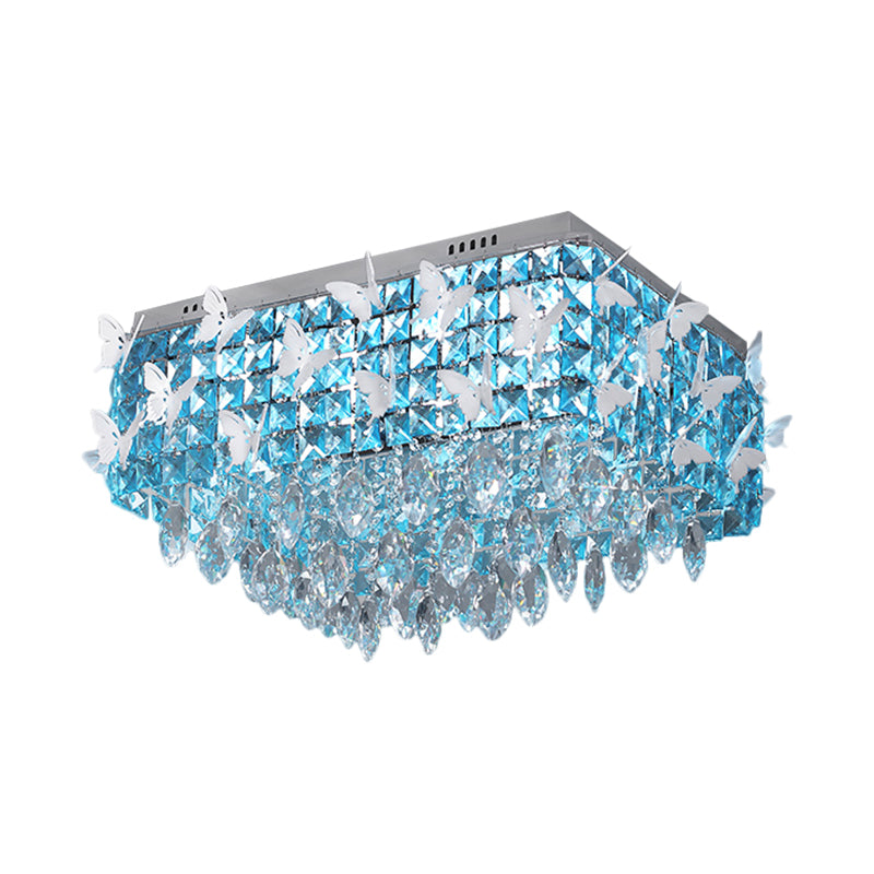 Rettangolo Flush Mount Lighting Semplicity Clear / Amber / Lake Blue Crystal LED Stainless - Steel Butterfly Massimale Light Fixture in Warm / White Light