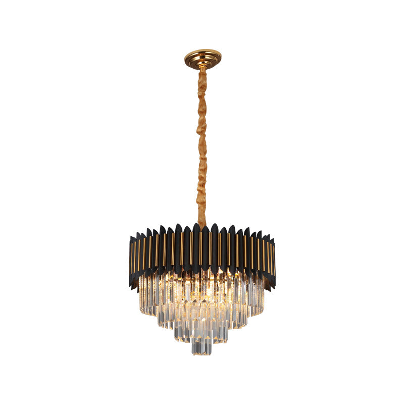 Simplicity 6/12-Bulb Hanging Chandelier Black and Gold Conic Pendant Light Fixture with Clear Crystal Block Shade