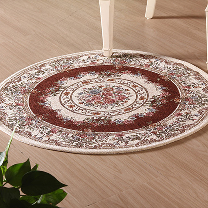 Nostalgia Multicolor Peonies Rug Polypropylene Antique Carpet Pet Friendly Anti-Slip Backing Stain Resistant Rug for Great Room