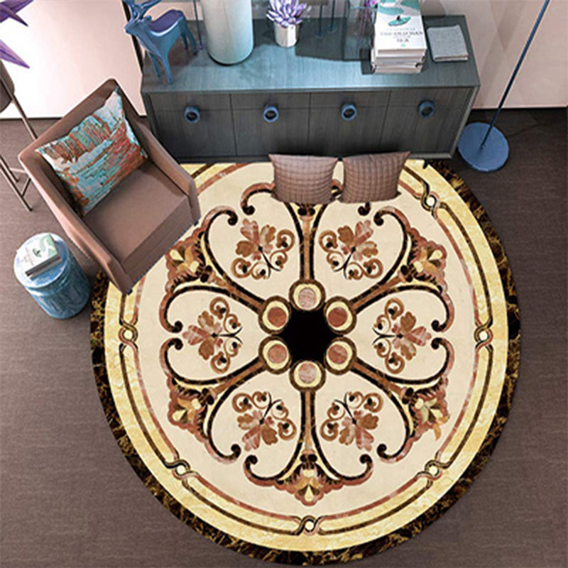 Victorian Bedroom Rug Multicolor Peony Area Rug Polyester Stain Resistant Washable Anti-Slip Rug