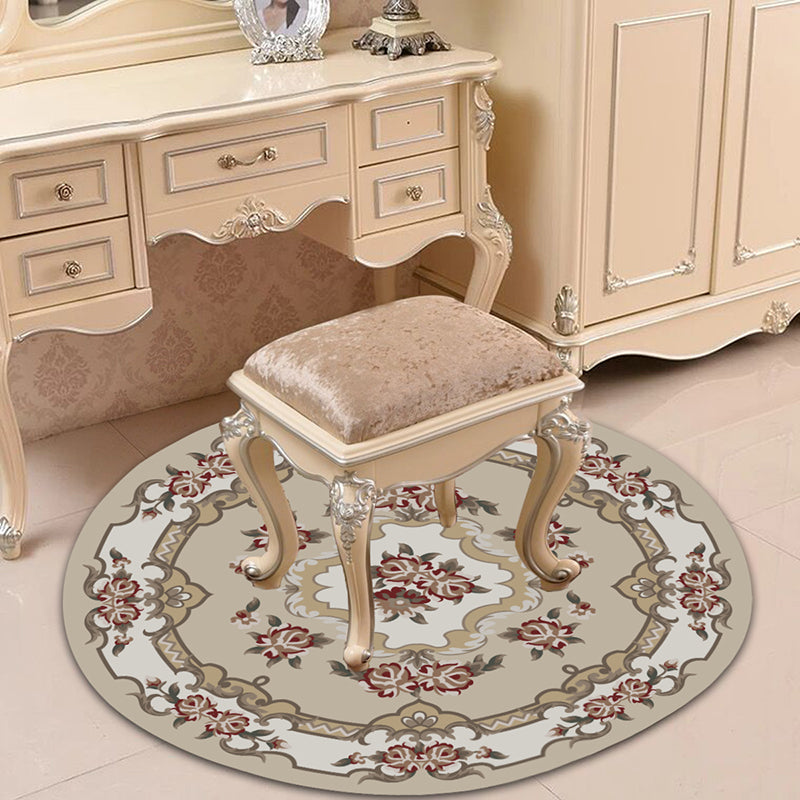 Victorian Bedroom Rug Multicolor Peony Area Rug Polyester Stain Resistant Washable Anti-Slip Rug