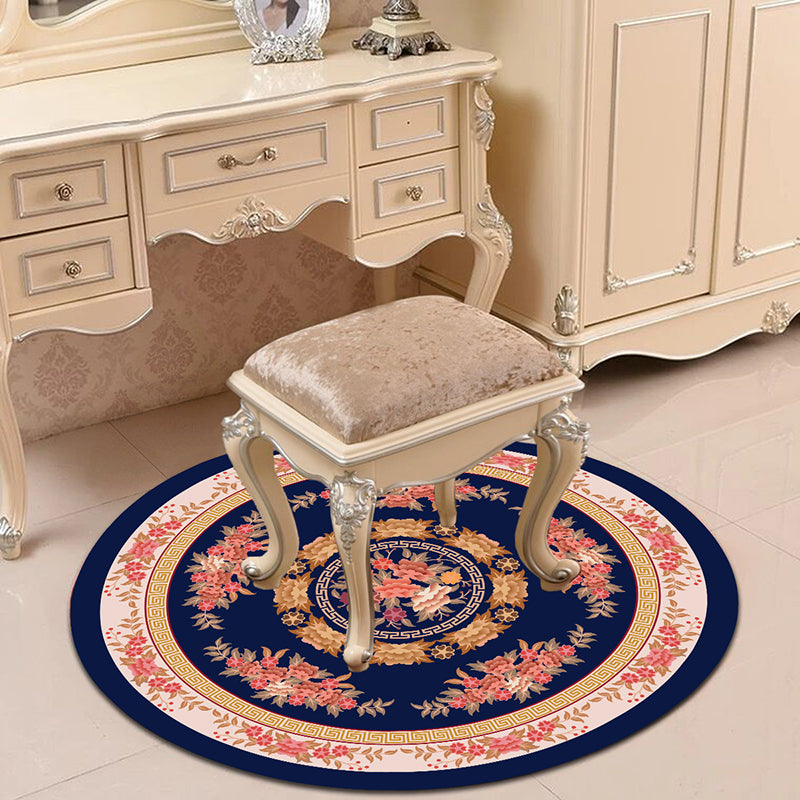 Victorian Bedroom Rug Multicolor Peony Area Rug Polyester Stain Resistant Washable Anti-Slip Rug