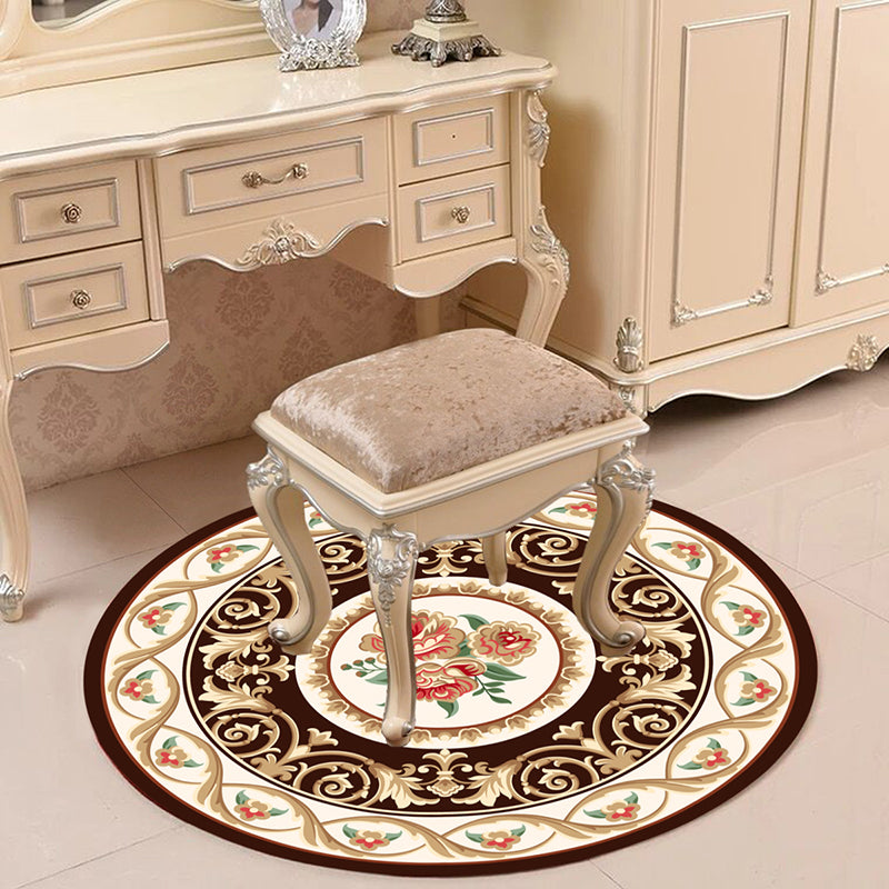 Victorian Bedroom Rug Multicolor Peony Area Rug Polyester Stain Resistant Washable Anti-Slip Rug