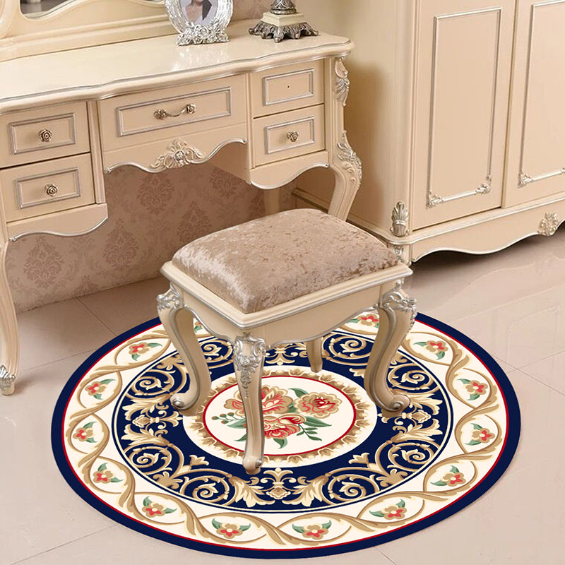 Victorian Bedroom Rug Multicolor Peony Area Rug Polyester Stain Resistant Washable Anti-Slip Rug