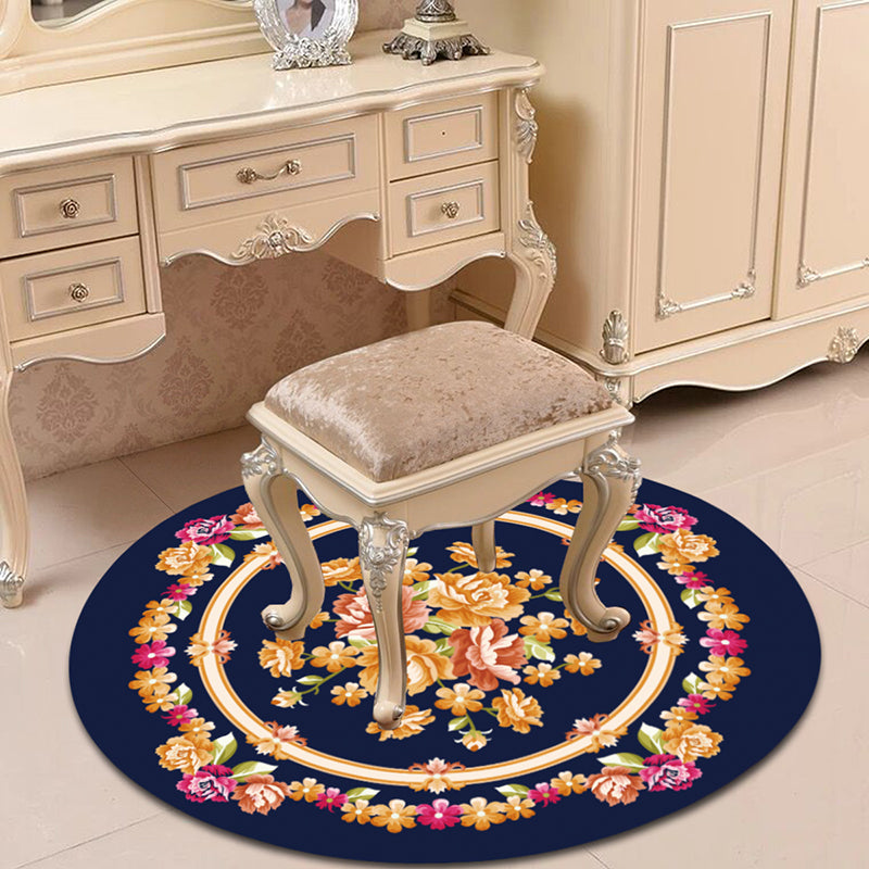 Victorian Bedroom Rug Multicolor Peony Area Rug Polyester Stain Resistant Washable Anti-Slip Rug