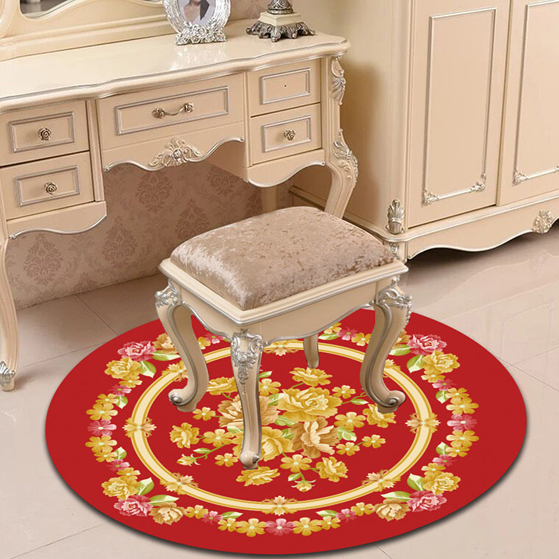 Victorian Bedroom Rug Multicolor Peony Area Rug Polyester Stain Resistant Washable Anti-Slip Rug