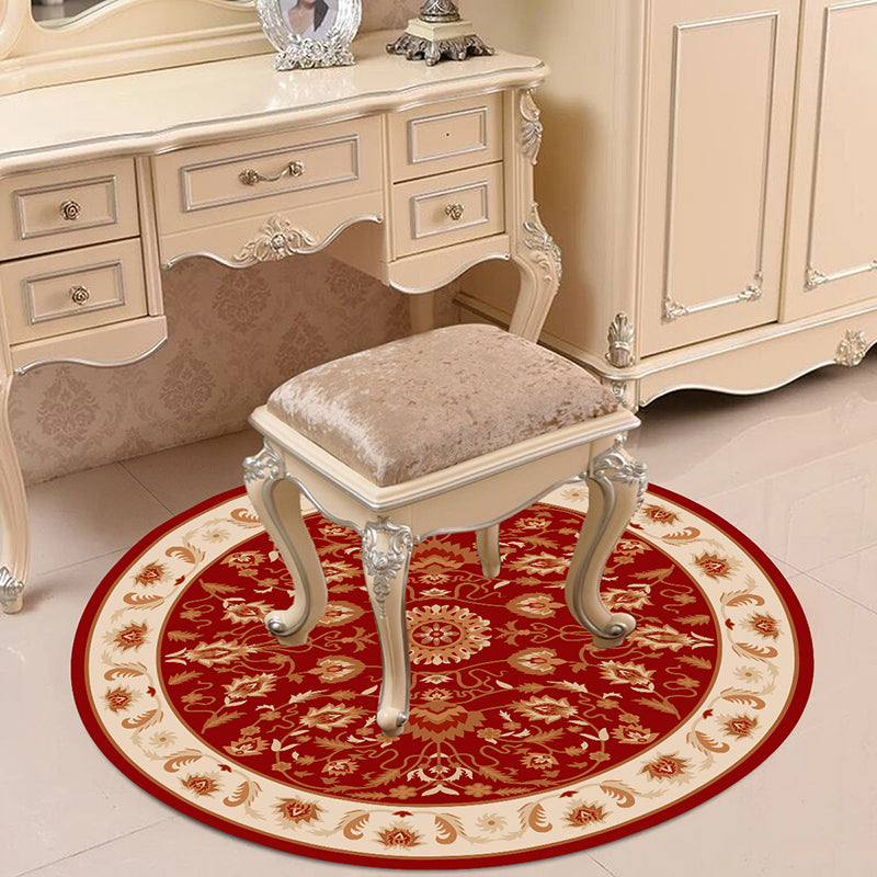 Victorian Bedroom Rug Multicolor Peony Area Rug Polyester Stain Resistant Washable Anti-Slip Rug