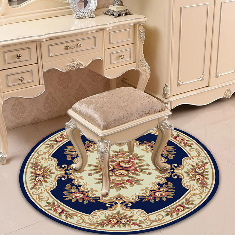 Victorian Bedroom Rug Multicolor Peony Area Rug Polyester Stain Resistant Washable Anti-Slip Rug
