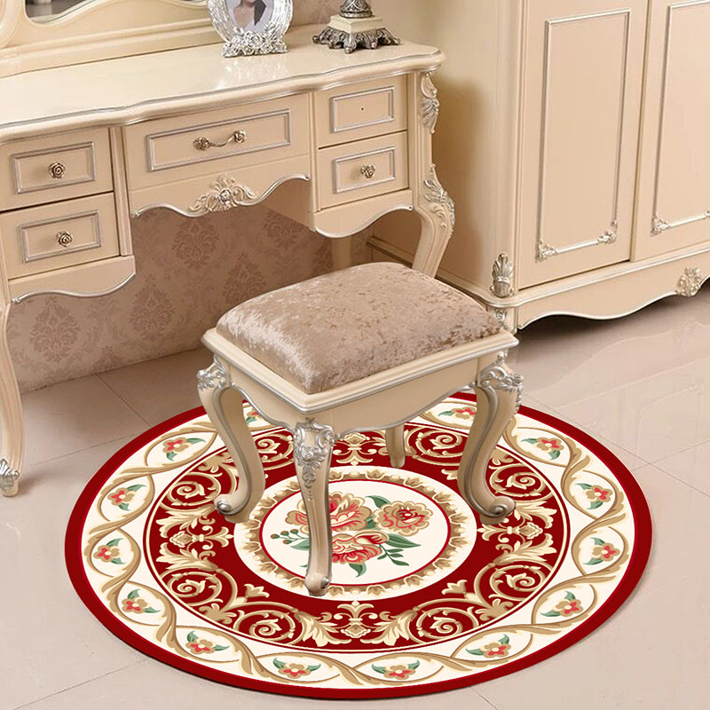 Victorian Bedroom Rug Multicolor Peony Area Rug Polyester Stain Resistant Washable Anti-Slip Rug