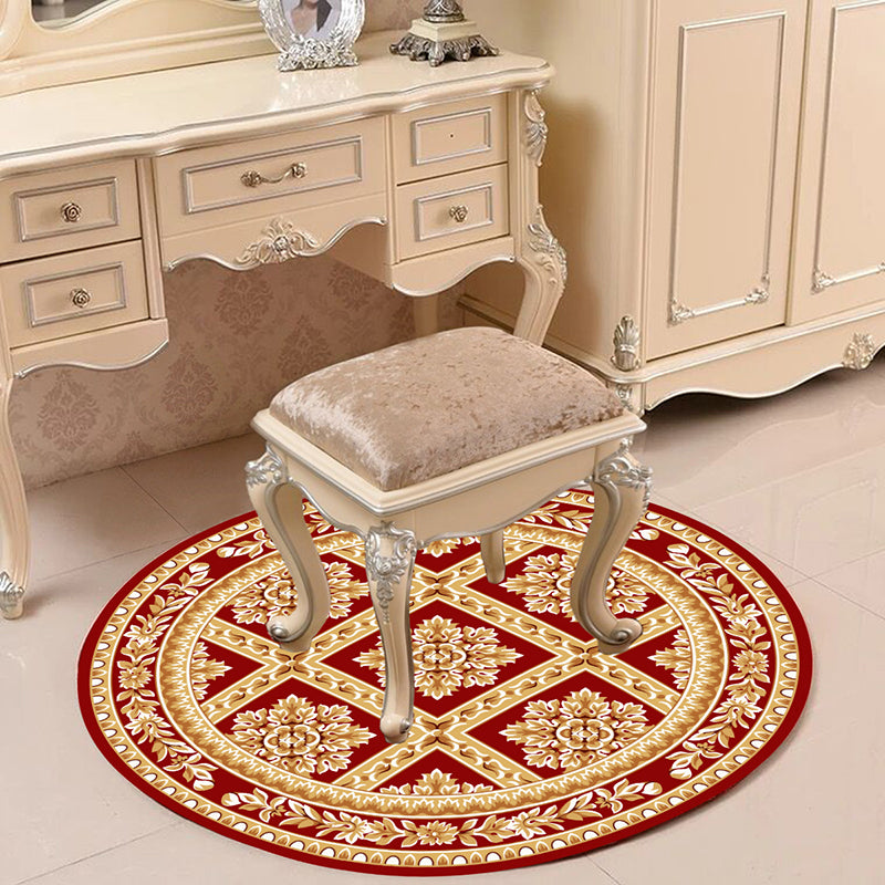 Victorian Bedroom Rug Multicolor Peony Area Rug Polyester Stain Resistant Washable Anti-Slip Rug