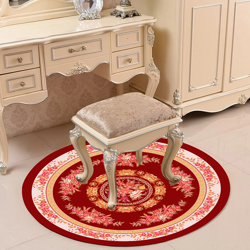 Victorian Bedroom Rug Multicolor Peony Area Rug Polyester Stain Resistant Washable Anti-Slip Rug