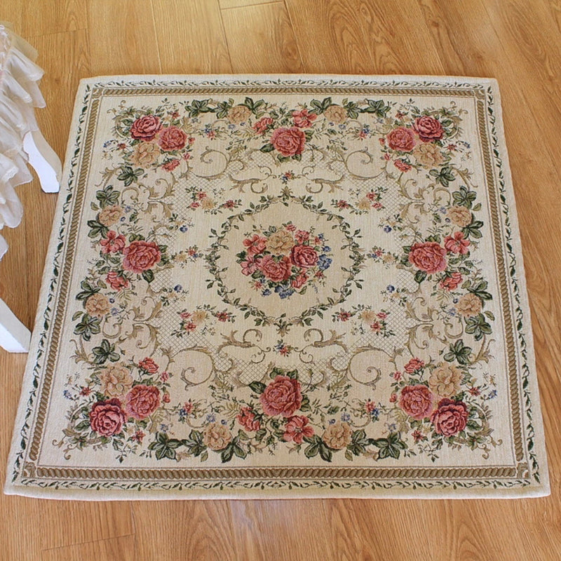 Multicolor Door Rug Retro Peony Carpet Cotton Non-Slip Pet Friendly Washable Indoor Rug