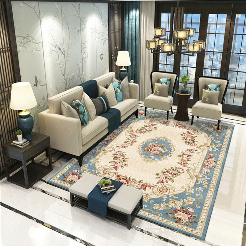 Classic Peony Patterned Rug Multi-Colored Polypropylene Rug Stain Resistant Non-Slip Backing Machine Washable Rug for Sitting Room