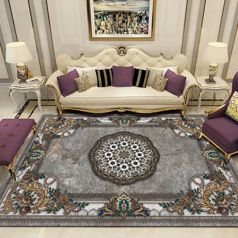 Classic Peony Patterned Rug Multi-Colored Polypropylene Rug Stain Resistant Non-Slip Backing Machine Washable Rug for Sitting Room