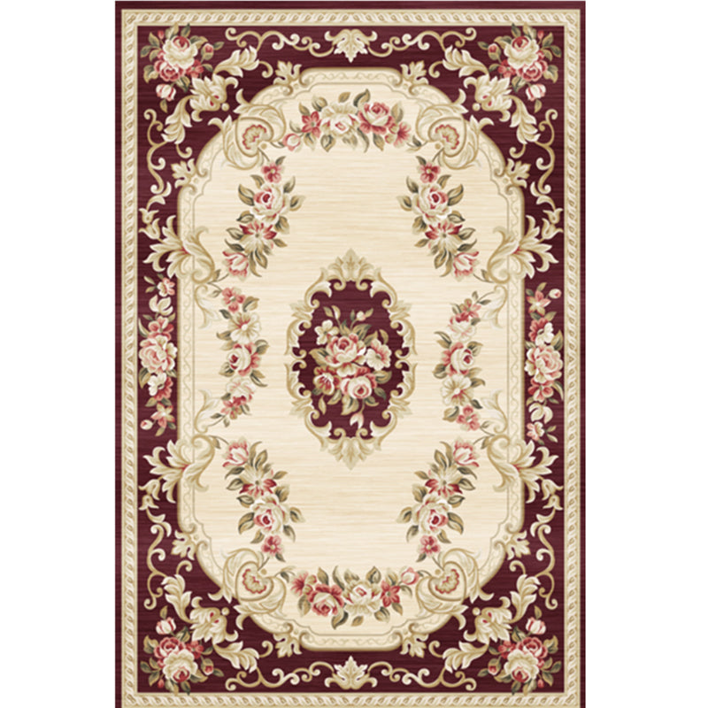 Classic Peony Patterned Rug Multi-Colored Polypropylene Rug Stain Resistant Non-Slip Backing Machine Washable Rug for Sitting Room