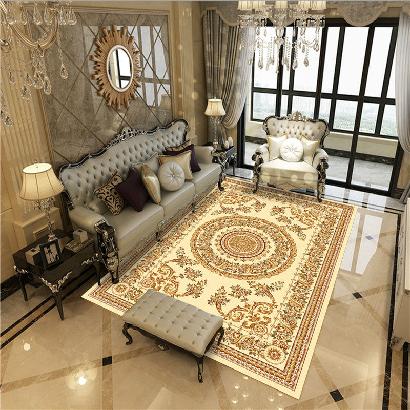 Classic Peony Patterned Rug Multi-Colored Polypropylene Rug Stain Resistant Non-Slip Backing Machine Washable Rug for Sitting Room