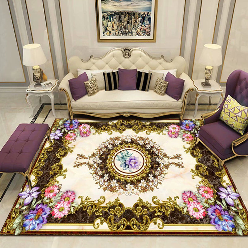 Elegant meerkleurig bloementapijt Traditioneel polyester tapijt Antislip achterkant Diervriendelijk wasbaar tapijt voor huisdecoratie