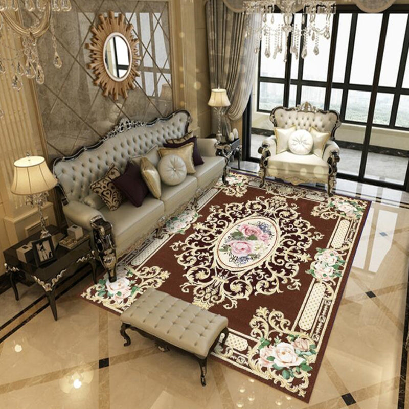 Beautiful Peony Print Rug Multi Color Classical Rug Polypropylene Non-Slip Machine Washable Stain Resistant Rug for Room