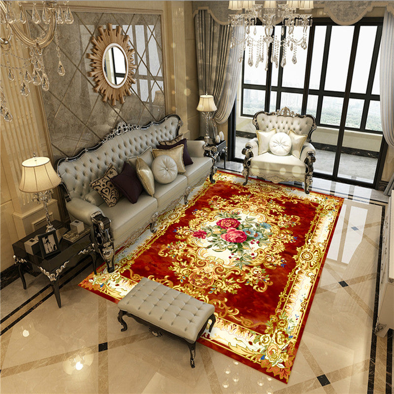 Beautiful Peony Print Rug Multi Color Classical Rug Polypropylene Non-Slip Machine Washable Stain Resistant Rug for Room
