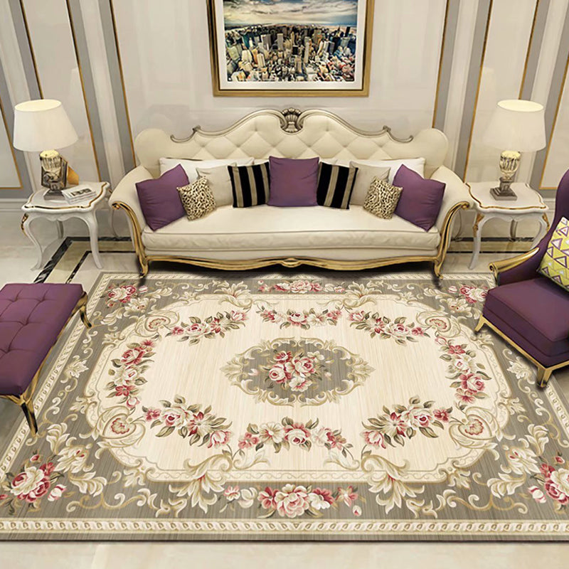 Antique Multicolor Glam Rug Polyester Floral Printed Carpet Pet Friendly Stain Resistant Anti-Slip Rug for Home