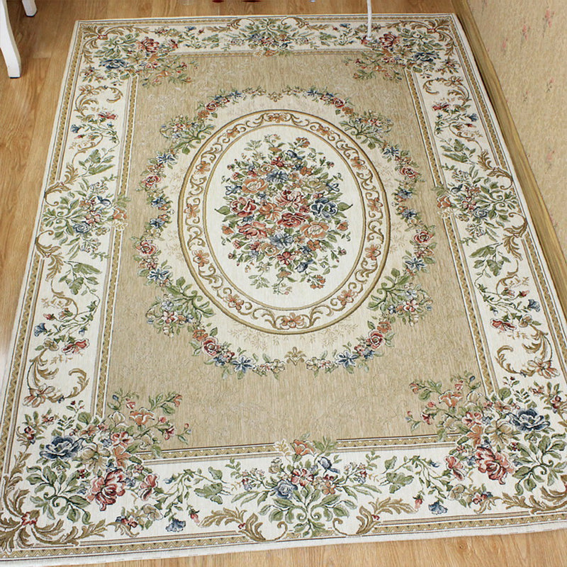 Victorian Living Room Rug Multi Colored Peonies Carpet Cotton Machine Wash Non-Slip Backing Rug