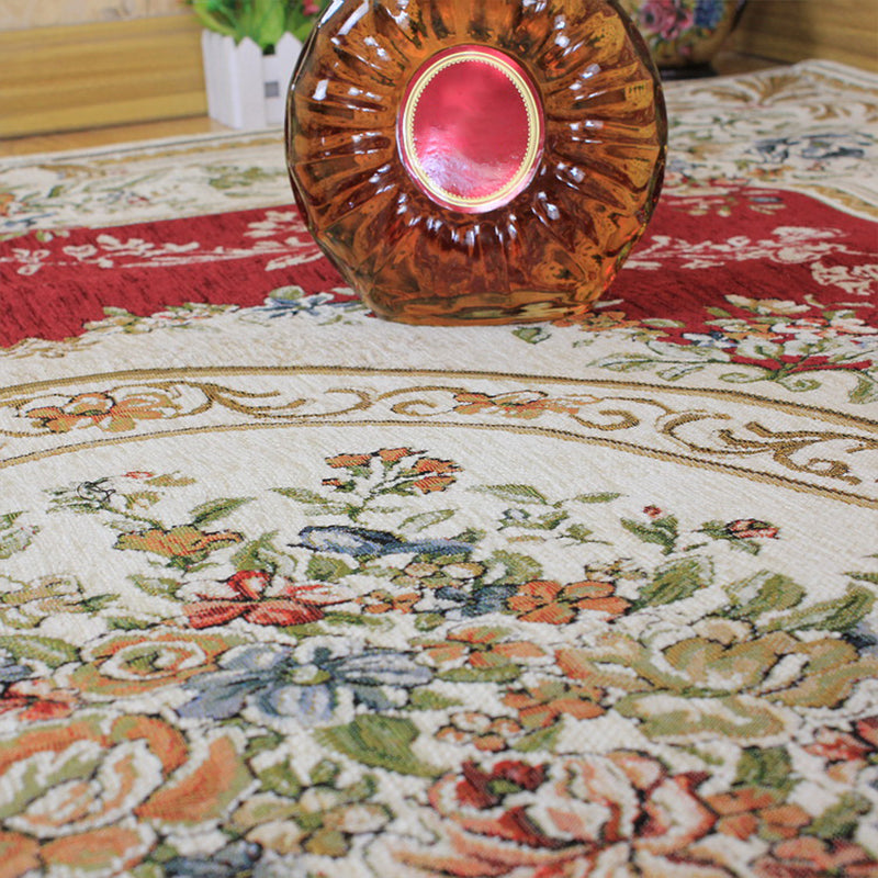 Victorian Living Room Rug Multi Colored Peonies Carpet Cotton Machine Wash Non-Slip Backing Rug