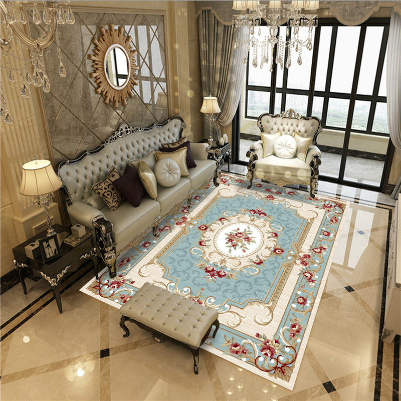 Imperial Peonies Print Rug Multi Colored Victorian Carpet Synthetics Machine Washable Non-Slip Backing Pet Friendly Rug for Room