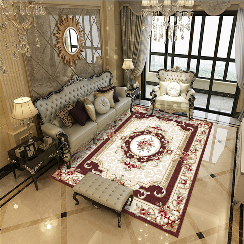 Imperial Peonies Print Rug Multi Colored Victorian Carpet Synthetics Machine Washable Non-Slip Backing Pet Friendly Rug for Room