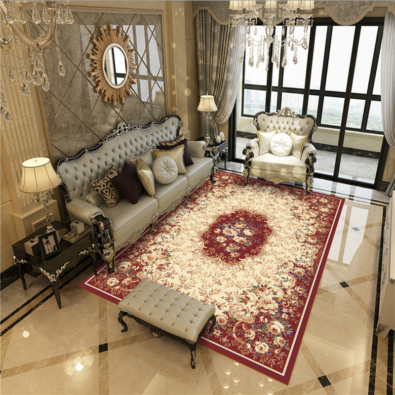 Imperial Peonies Print Rug Multi Colored Victorian Carpet Synthetics Machine Washable Non-Slip Backing Pet Friendly Rug for Room