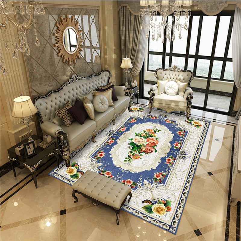 Imperial Peonies Print Rug Multi Colored Victorian Carpet Synthetics Machine Washable Non-Slip Backing Pet Friendly Rug for Room