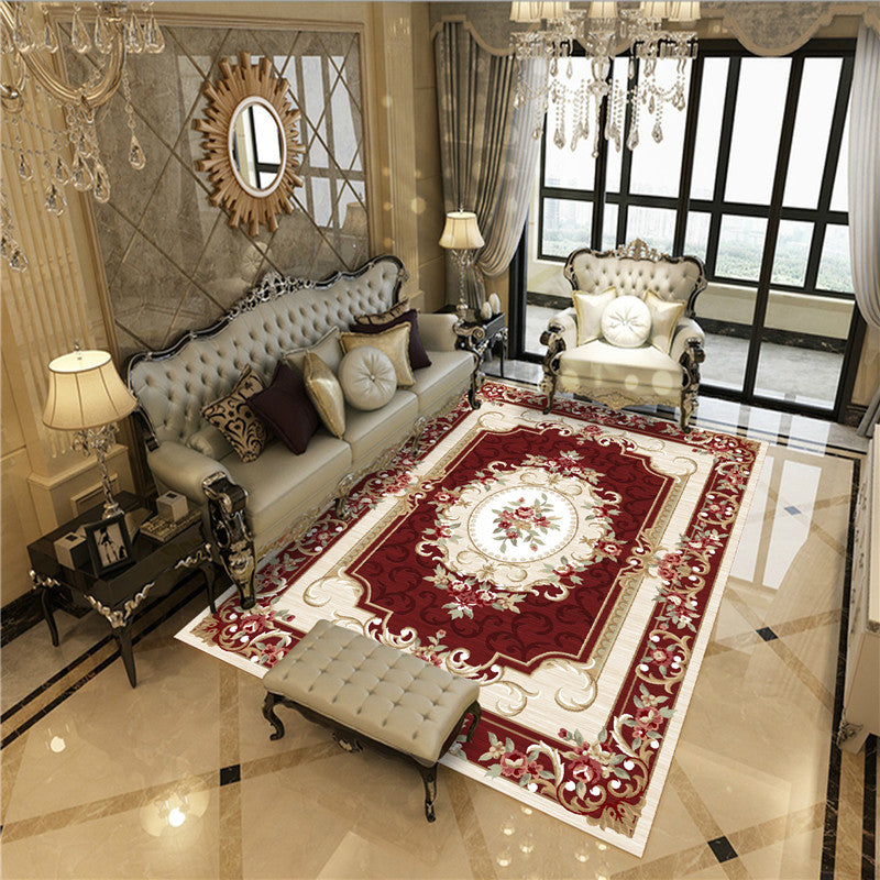 Imperial Peonies Print Rug Multi Colored Victorian Carpet Synthetics Machine Washable Non-Slip Backing Pet Friendly Rug for Room