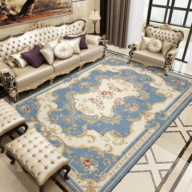 Imperial Peonies Print Rug Multi Colored Victorian Carpet Synthetics Machine Washable Non-Slip Backing Pet Friendly Rug for Room