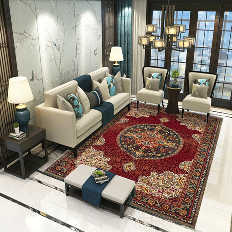 Imperial Peonies Print Rug Multi Colored Victorian Carpet Synthetics Machine Washable Non-Slip Backing Pet Friendly Rug for Room