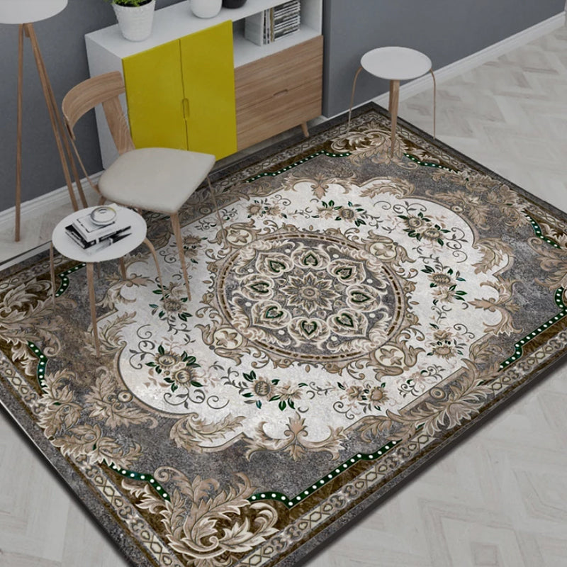 Imperial Peonies Print Rug Multi Colored Victorian Carpet Synthetics Machine Washable Non-Slip Backing Pet Friendly Rug for Room