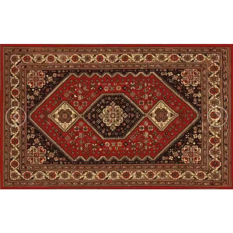 Multi-Color Traditional Rug Polyester Floral Print Rug Stain Resistant Non-Slip Backing Pet Friendly Rug for Guest Room
