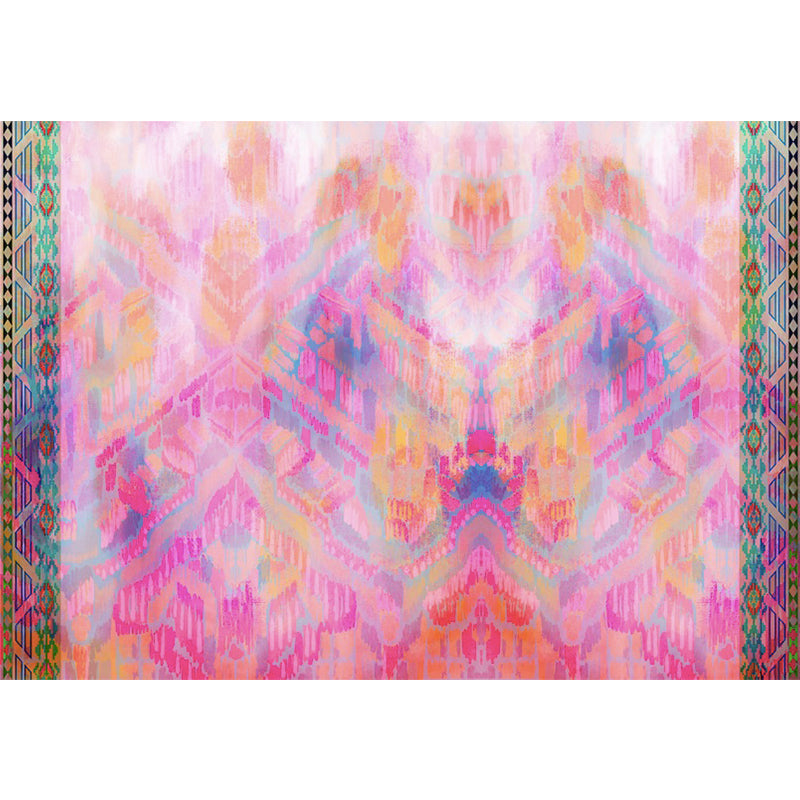 Multi-Color Traditional Rug Polyester Floral Print Rug Stain Resistant Non-Slip Backing Pet Friendly Rug for Guest Room