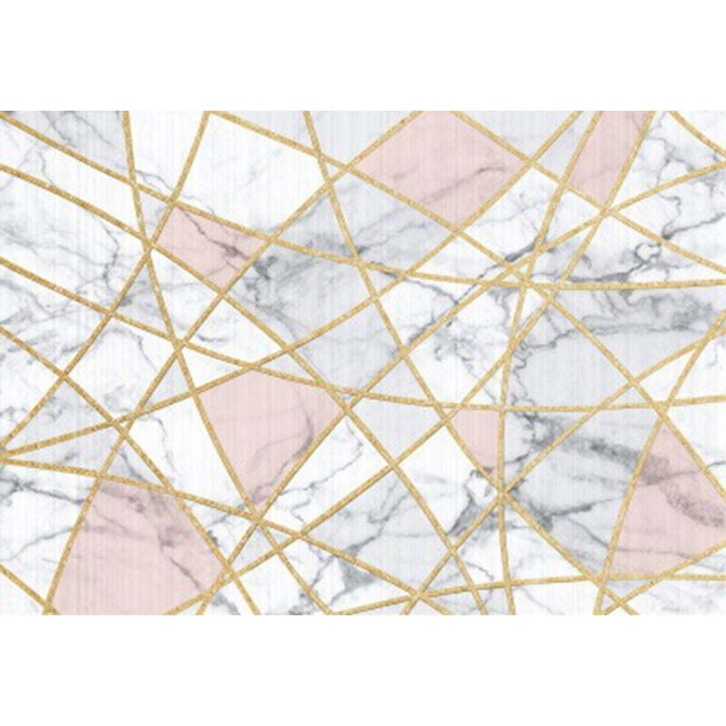 Aesthetics Multi Color Modern Rug Polypropylene Marble with Gold Lines Print Rug Machine Wash Pet Friendly Anti-Slip Rug for Home