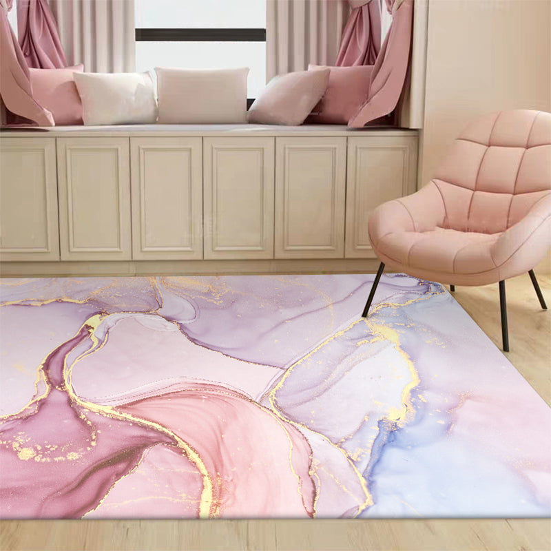 Fancy Watercolor Abstract Rug Multi-Color Modern Carpet Polyester Stain Resistant Anti-Slip Backing Washable Rug for Bedroom