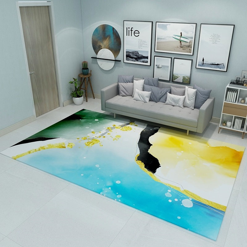 Minimalist Living Room Rug Multicolor Abstract Color Block Carpet Polyester Washable Pet Friendly Anti-Slip Backing Rug