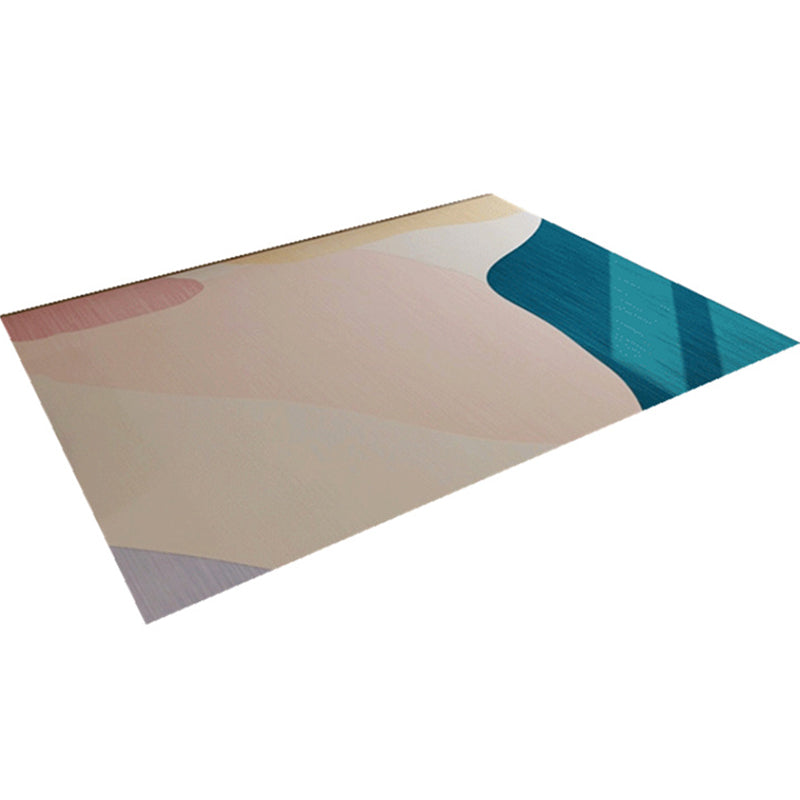Minimalist Living Room Rug Multicolor Abstract Color Block Carpet Polyester Washable Pet Friendly Anti-Slip Backing Rug