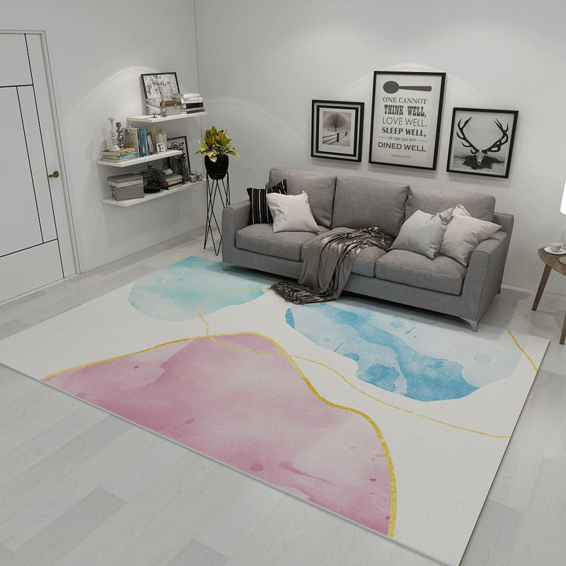 Minimalist Living Room Rug Multicolor Abstract Color Block Carpet Polyester Washable Pet Friendly Anti-Slip Backing Rug