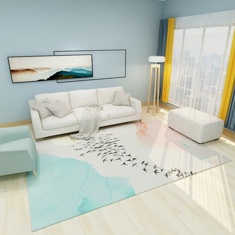 Minimalist Living Room Rug Multicolor Abstract Color Block Carpet Polyester Washable Pet Friendly Anti-Slip Backing Rug